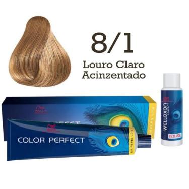 Imagem de Coloração Color Perfect 8/1 Louro Claro Acinzentado + Oxi 20 Welloxon 