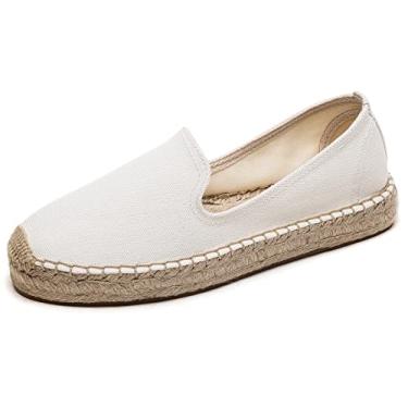 Imagem de U-lite Mocassim feminino clássico sem cadarço, casual, com bico fino, plataforma, simples, alpargata de lona, Tela branca, 7