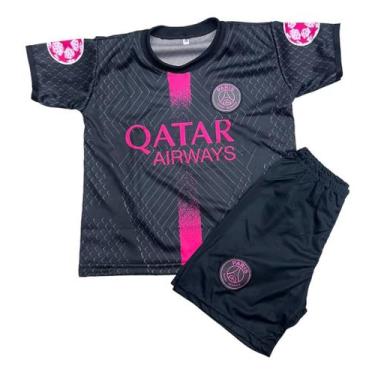 Imagem de Kit Conjunto Infantil E Juvenil De Futebol Psg Preto/rosa - ARA ESPORT