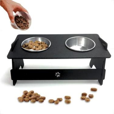 Imagem de Comedouro Bebedouro Gato e Cachorro Elevado Pet Mdf Preto - Grupo Para