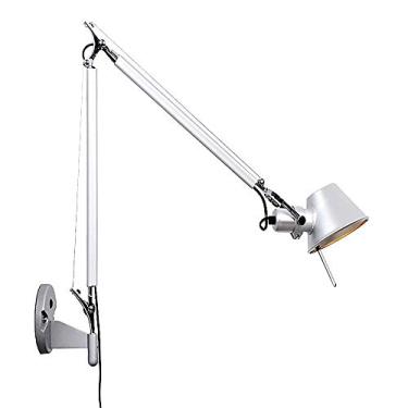 Imagem de Luminária de parede com braço oscilante longo e interruptor de botão, haste ajustável multiângulo, telescópica, dobrável, para quarto, cabeceira, luminária de leitura, para varanda, corredor