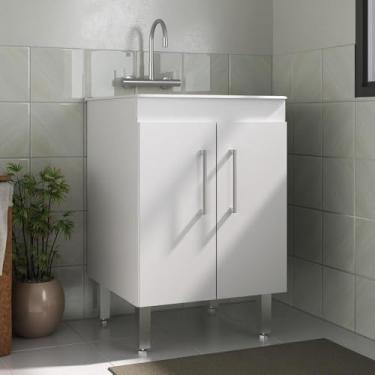 Imagem de Tanque de Lavanderia 45 Litros com Gabinete 2 Portas Multimóveis Cr30038 Branco