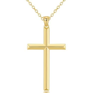 Imagem de ENROSE Colar de crucifixo com cruz de ouro 14K para mulheres, corrente delicada de crucifixo, pingentes de cruz minimalista delicada com corrente de cabo de 44 + 8 cm, standard, Ouro amarelo, Sem