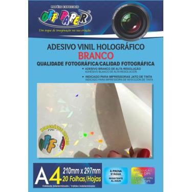 Imagem de Papel Adesivo A4 Branco Holográfico Nacarado Impressão 20 Fl - Off Pap