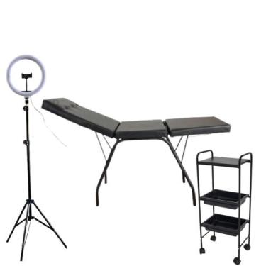 Imagem de Kit Preto Maca 3 Posições + Carrinho Estética + Ring Light - HENVIFER