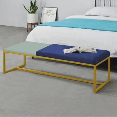 Imagem de Calçadeira Recamier Londres 140cm Industrial Dourado Sintético Azul Marinho Tampo Quadrado mdf Verde - Ahz Móveis