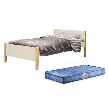 Imagem de Cama Solteiro Simba com Pés Madeira Natural e Colchão D20 - Reller Móveis Areia Fosco