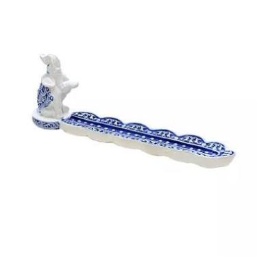 Imagem de Porta incenso elefante azul em cerâmica