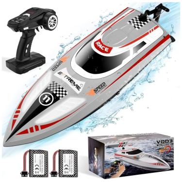 Imagem de Barco de Controle Remoto para Adultos com 2 Baterias Recarregáveis e 3 Velocidades que Pode Chegar até 50 km/h, HEXSOLID, Cinza