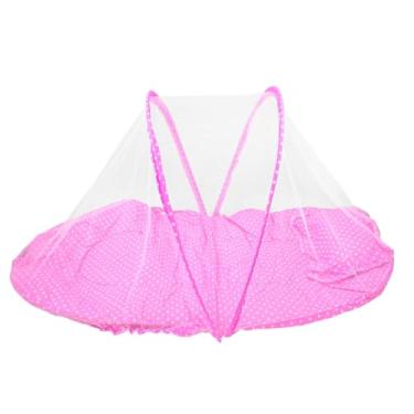Imagem de Berço Portátil com Mosquiteiro, Rosa com Bolinhas, 91 x 46 cm, Base Acolchoada, com Travesseiro
