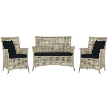 Imagem de Jogo Sofá e 2 Poltronas de Área Igapó Alumínio Pintura Preta Corda Náutica Estofado 12 Trama