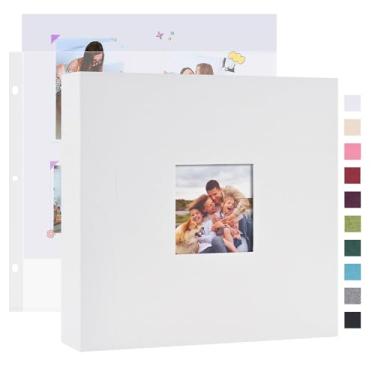 Imagem de Mublalbum Álbum de fotos faça você mesmo, 25 x 25 cm, com 20 capas de plástico, capa de linho, 3 anéis, pasta para casamento, bebê, família e projetos DIY (branco)