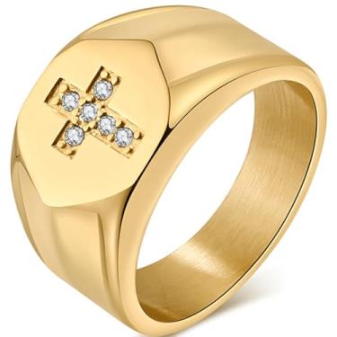 Imagem de Jude Jewelers Anel religioso de aço inoxidável estilo cruz cristã declaração de casamento motociclista coquetel festa, Metal, Sem pedra preciosa