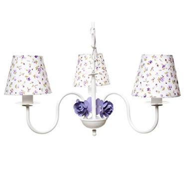 Imagem de Potinho de Mel Lustre Com 3 Lâmpadas Simples 3 Flores Quarto Bebê Infantil Menina Lilás