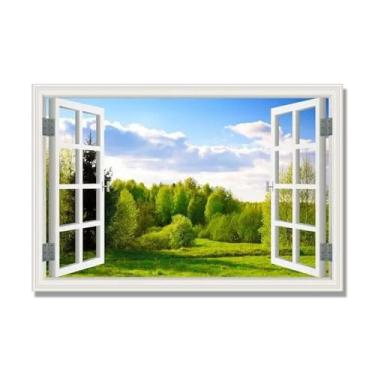 Imagem de NHLDZYH Janela de arte de parede com impressão em tela. Visualização de janela falsa. Impressão de imagem natural em tela. Arte de parede para sala de estar. (belo cenário na floresta 24). 70 x 105 cm