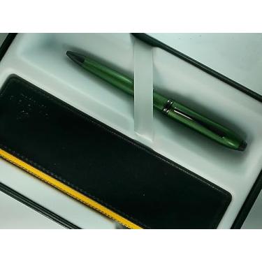 Imagem de Cross Townsend Midnight Green Micro-serrilhada e jateada preto fosco PVD Appointments Selectip Caneta esferográfica de tinta de gel com conjunto de bolsa de caneta preta