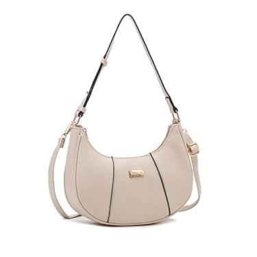 Imagem de Bolsa baguete meia-lua feminina, bolsa de couro (Bege)