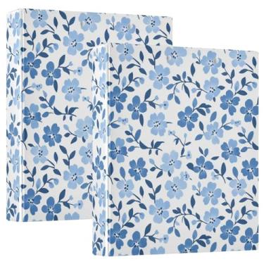 Imagem de Fichário fofo floral azul e branco com 3 anéis decorativos de 3,8 cm com prancheta e 3 bolsos transparentes, comporta 200 folhas de fichários de papel tamanho A4 à prova d'água para escola, escritório