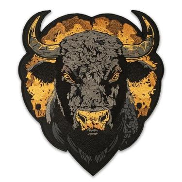 Imagem de EMBROVERSE Patch traseiro grande com cabeça de touro brutal - rosto de animal poderoso bordado, espírito de liberdade de motociclista, bisão robusto do oeste selvagem, acessório para jaqueta, 23 x 26