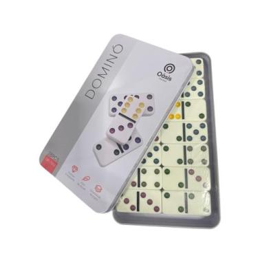 Imagem de Jogo De dominó com Estojo Em Lata 28 Peças Colorido - OÁSIS