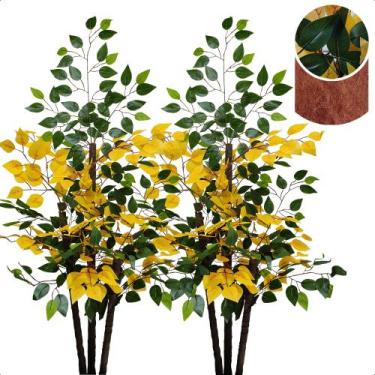 Imagem de Kit 2 Figueira Artificial Verde Amarelo Sem Vaso Decoração - Flor de M