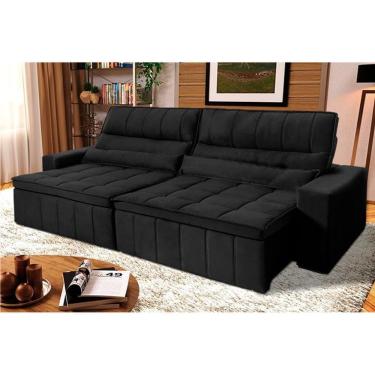 Imagem de Sofá Retrátil Reclinável Supremo 2,70m Suede Velut Preto Molas no Assento - King House
