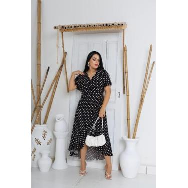 Imagem de Vestido envelope longo bolinhas de viscolinho manga curto - LAJMA STOR