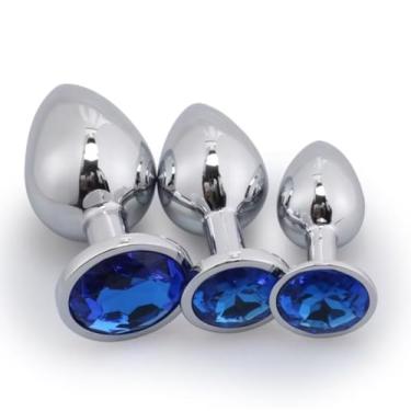 Imagem de Plug Silver Metal Trainer Kit, adequado para iniciantes, 3 peças/set - Light Blue Heart Diamond Trainer Kit AN07 plug anais feminino grande
