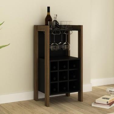 Imagem de Adega para 9 Garrafas com Porta Taças AZ1032 Nogal/Preto - Tecnomobili