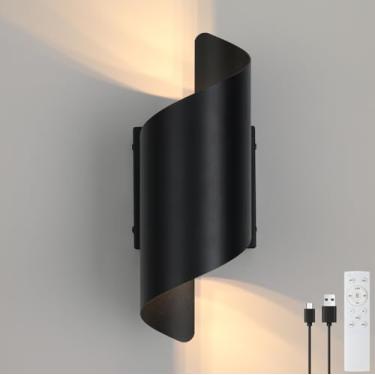 Imagem de Vloitgol Arandelas de parede modernas operadas por bateria, lâmpada de parede sem fio de 5400 mAh com controle remoto, arandela de parede recarregável sem fio, carregamento USB para quarto, sala de