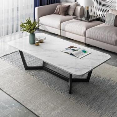 Imagem de Lzyjckh Mesa de Centro para Sala de Estar, Mesas de Centro Retangulares Modernas, Com Tampo em Pedra Sinterizada e Estrutura de Metal, Para Quarto e Escritório em Casa,White,47.2×23.6×16.5 inch