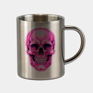 Imagem de Caneca de Inox Premium Prateada 400ml SKULL CAVEIRA ROXA CLARO - Criat
