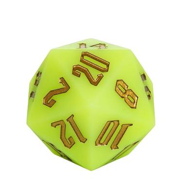 Imagem de IUSTIDIE 55mm Silicone D20, Glow-in-The-Dark Large D20 Single 20 Sided DND Dice, D20 Giant Dice with Dice Gift Box for Dungeons and Dragons RPG Bar Pub Club Party Classroom Games(Olivine/Gold)