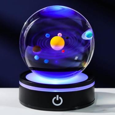 Imagem de Modelo de sistema solar 3D bola de cristal base de lâmpada LED - decoração espacial globo planetas esfera luz noturna 80 mm 3,15 polegadas - decoração do sistema solar, melhores presentes de