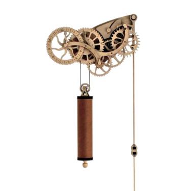 Imagem de Abong Relógio de pêndulo mecânico de madeira cortado a laser - Kit de modelo de quebra-cabeça 3D - Kit de relógio de madeira DIY