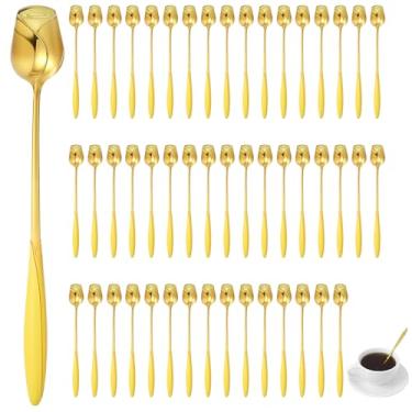 Imagem de mekueeex 50 Colheres De Chá Em Formato Flor Rosa, Lembrancinha Casamento Para Convidados, Mini Colher Sobremesa Com Dourada 5,2" Panela, Lembrança Convidados