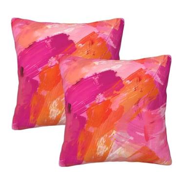 Imagem de Lalamelody Capas de almofada estéticas abstratas rosa e laranja fronhas quadradas aconchegantes decoração de casa para cama, sofá, escritório, sala de estar, capas de almofada (conjunto de 2, 45 x 45