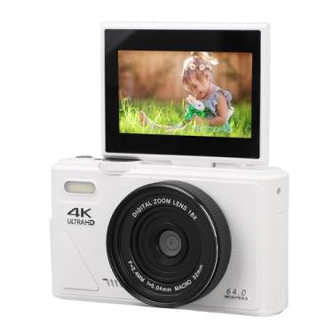 Imagem de Câmera digital 4K, 64MP UHD 18X Zoom Câmera digital retrô, câmera digital compacta com tela flip de 7,6 cm para vlogging de fotografia de viagem (branca)