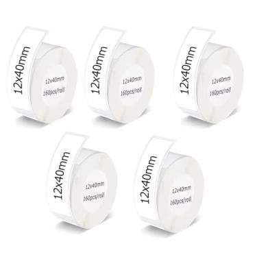 Imagem de Kit 5 Etiqueta Térmica Adesiva Rolo Para Mini Impressora D11, D110 Compatível Impressora Térmica Etiqueta Prova d'água Auto adesiva (Branca - 12x40mm)