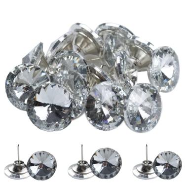 Imagem de pson Pacote com 30 tachinhas de estofamento transparentes de 30 mm, pinos decorativos de diamante, pregos de sofá de tufo de diamante, pregos de aderência de móveis de cabeça de cristal para bricolage