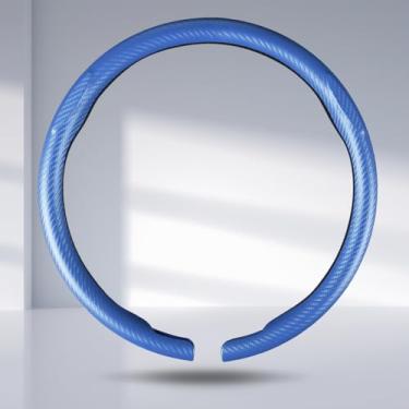 Imagem de Capa para volante de carro, fibra de carbono, encaixe, acessórios de volante, envoltório de 36,8-38 cm, protetor antiderrapante com aderência universal, azul fosco