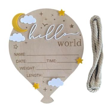 Imagem de Luwecf Placa de anúncio de recém-nascido, placa de estatísticas de nascimento de bebê, de madeira gravada, placas com nomes de bebês, Branco