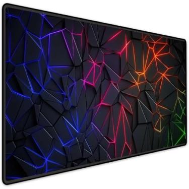 Imagem de Mouse Pad Gamer 90x40cm – Deskpad Extra Grande com Superfície Speed e Borda Costurada – Neon Geométrico