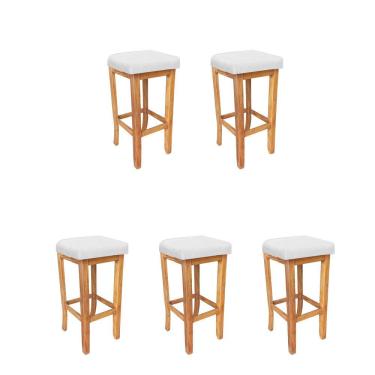 Imagem de Kit 05 Banqueta Alta Ben Gourmet Balcão Bistrô Cozinha Base Madeira Maciça Suede Branco