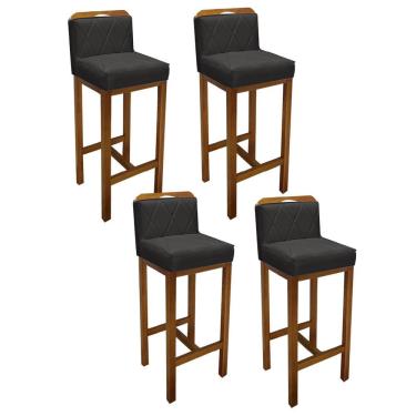 Imagem de Kit 04 Banqueta Alta Simon Cozinha Bistrô Base Madeira Rústico Corino Cinza - Amey Decor