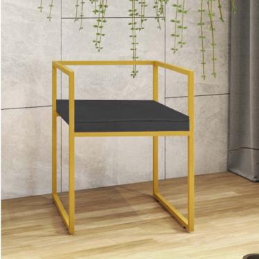 Imagem de Cadeira De Jantar Cubo Office Escritório Recepção Ferro Dourado Suede Cinza - Amey Decor