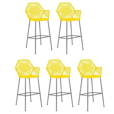 Imagem de Kit 05 Banqueta Alta Sttar Cozinha Ferro Cinza Fibra Amarelo