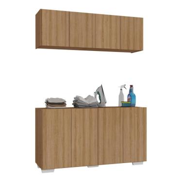 Imagem de Conjunto Lavanderia Multiuso Armário Aéreo E Balcão Mp5054 Rustic branco