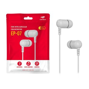 Imagem de Fone De Ouvido Estéreo C3tech, Microfone Integrado, Intra Auricular, P2 3.5mm, Branco - Ep-07wh