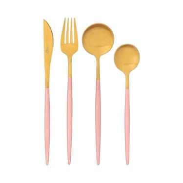 Imagem de Faqueiro Aço Inox Dourado E Rosa 16 Peças Madame Garbo